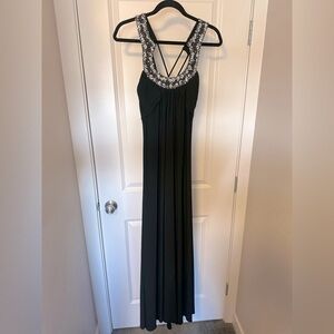 Black Halter Maxi Gown with Beading and Pearls